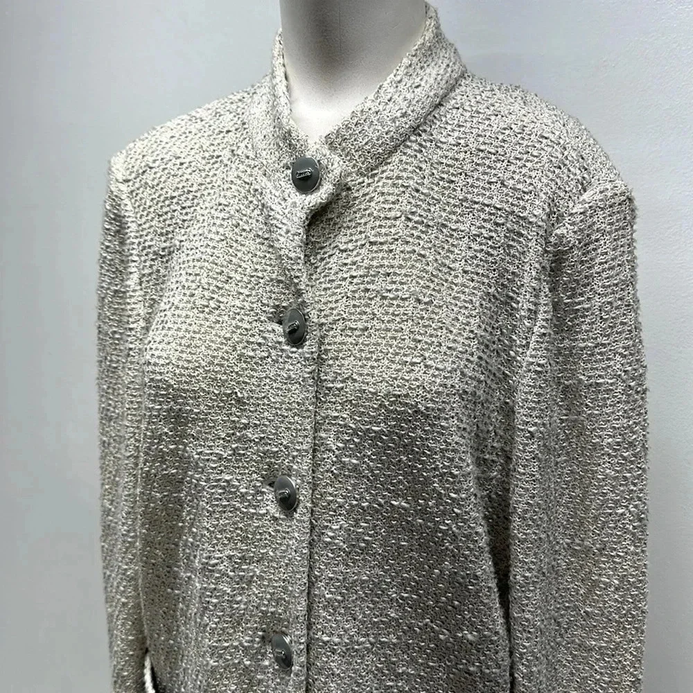 St John Cardigan Blazer Santana Knit Button Down Sweater Jacket Collared Gray 12